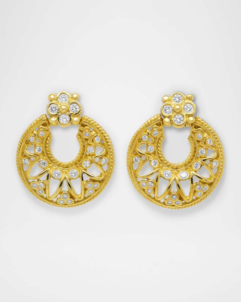 18K Yellow Gold Door Knocker Earrings with Diamonds
